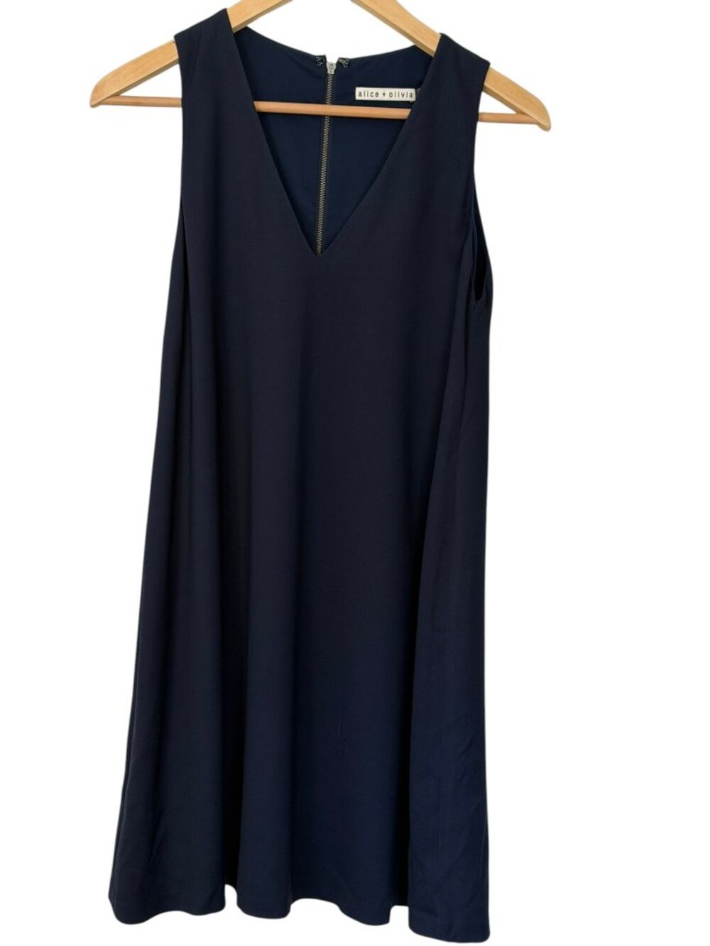 Alice + Olivia V-Neck Sleeveless A-Line Shift Mini Dress Cocktail Navy Blue 4